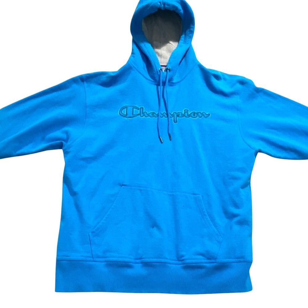 Champion Men's Blue Long Sleeve Legacy Neon Spray-Powerblend Logo Sweatshirt - Picture 2 of 8